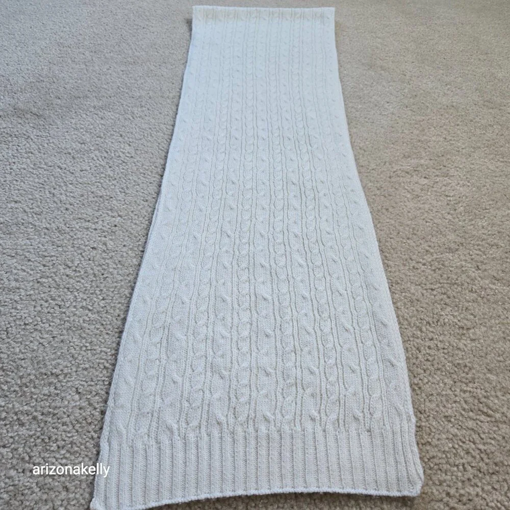 Wool or Wool Blend Cable Knit Ivory Scarf